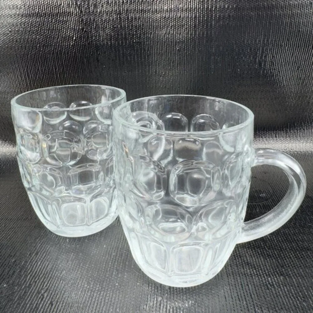 Ravenwood Dimple Thumbprint Heavy Clear Glass Pint Beer England Cups Barware Set